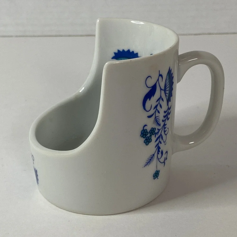 Vintage Blue Onion Ceramic Shaving Scuttle Mug Floral White Porcelain Lather Cup